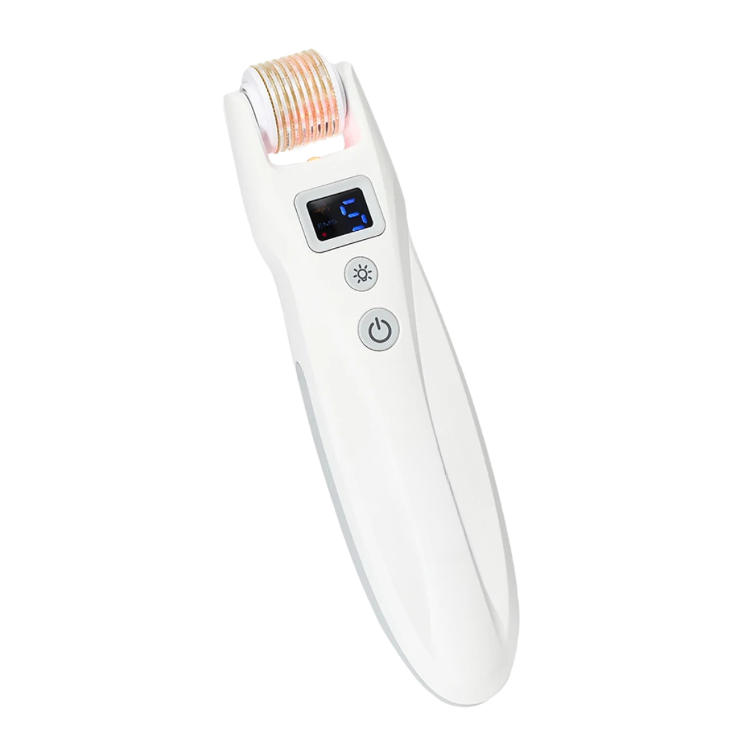 DermaGlow Pro - Microneedling Gerät mit Rotlicht & EMS - gegen Falten, für straffere Haut, regeneriert Zellen & natürliche Hautstraffung - Anti-Aging