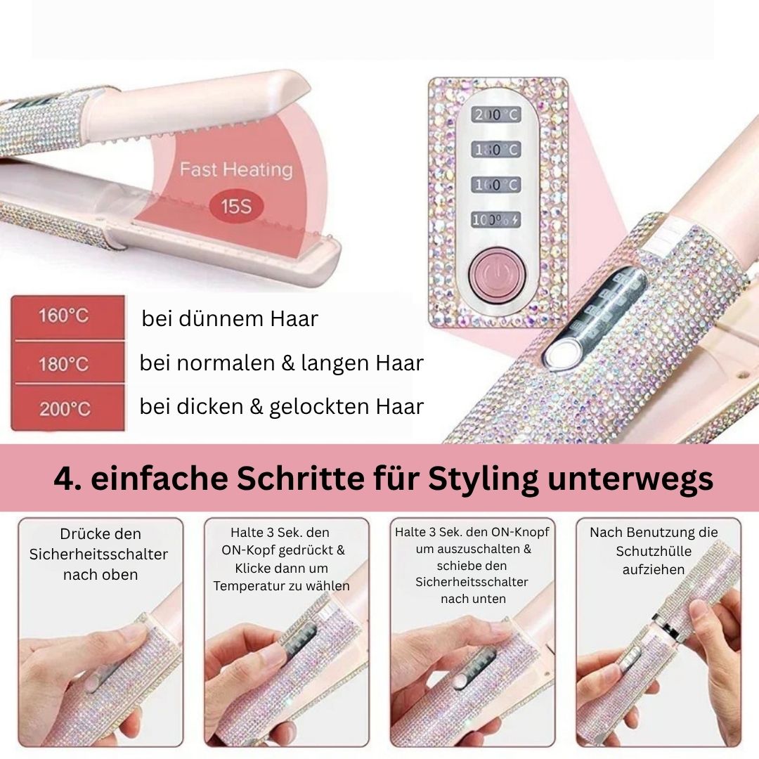 GlamBrush Pro - 2 - in - 1 Kabelloser Haarglätter & Lockenstab - glattes Haar oder weiche Locken - Anti - Frizz - Technologie, Ionenfunktion & wiederaufladbar - kompakt für unterwegs - épure paris
