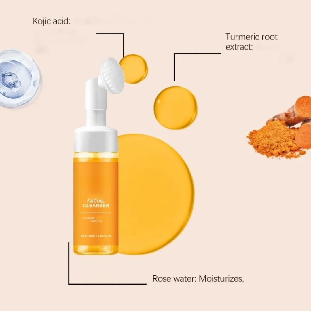 GlowAura - Schaumreiniger "Cleanser" - Kurkuma & Kojic Acid - entfernt Mitesser, reduziert Akne, mildert Flecken & sorgt für ebenmäßigen Teint - Gesichtsreiniger mit natürlichen Wirkstoffen - épure paris