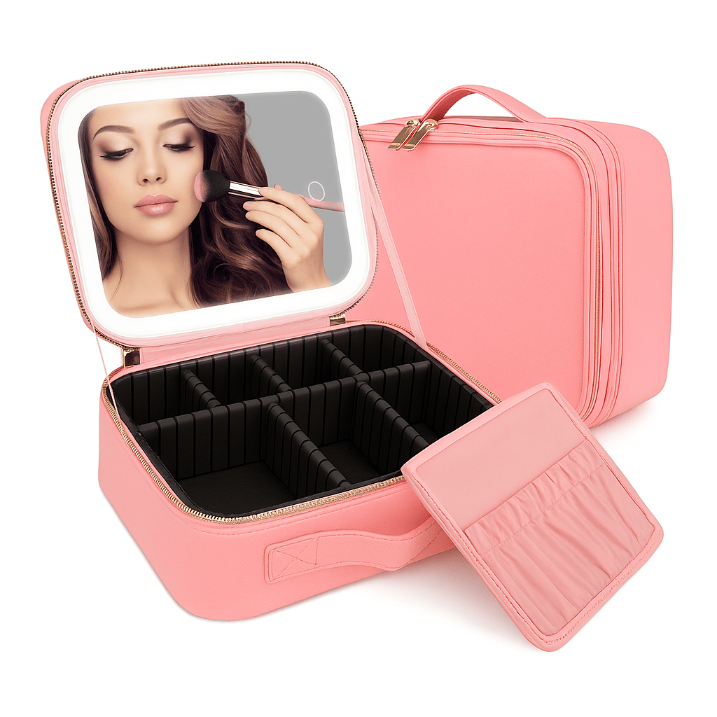 GlowCase Deluxe - Schminktasche mit LED - Spiegel - Dimmbares Licht, wasserdichte Fächereinteilung - ideal für Reisen & Zuhause - épure paris