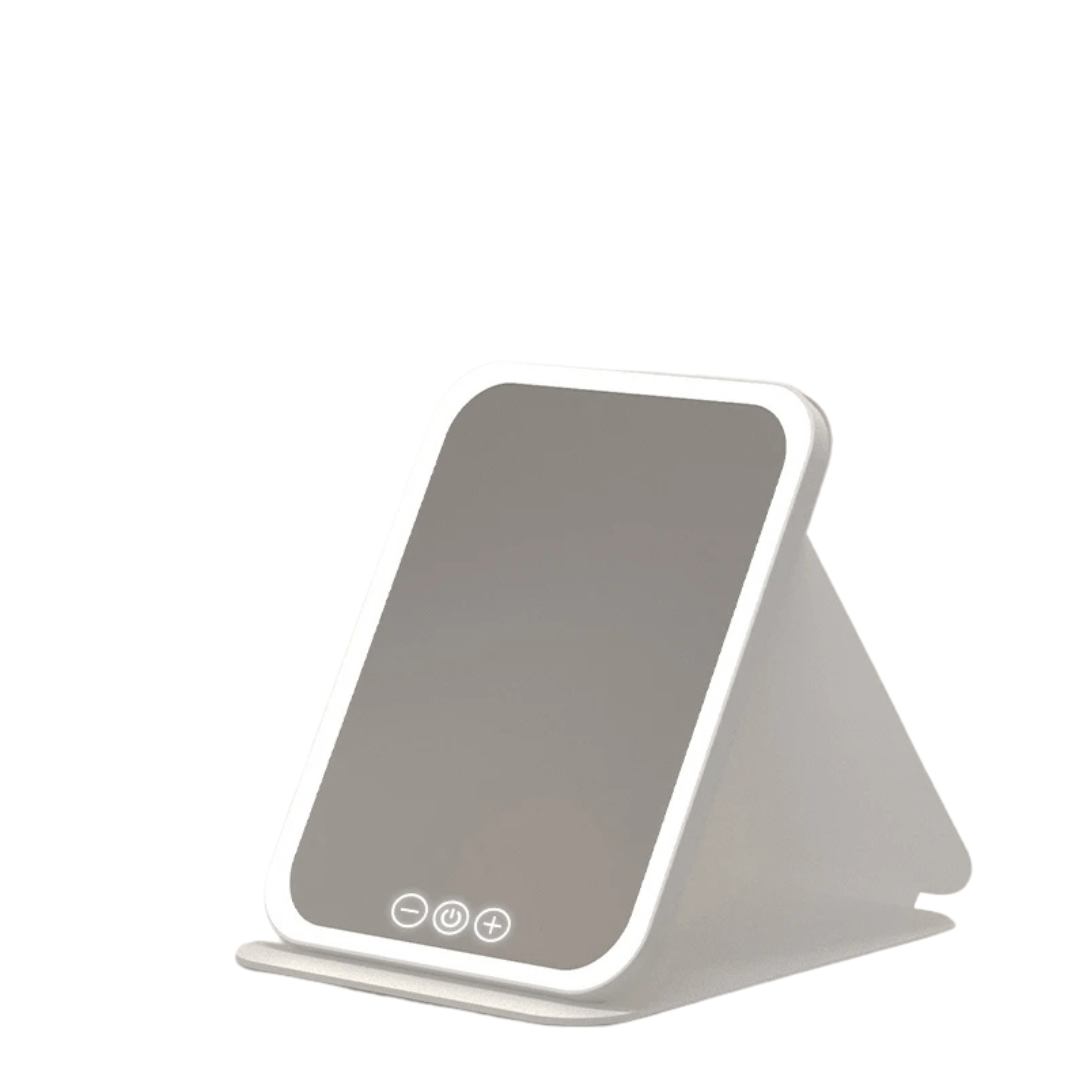 PureMirror Pro - faltbarer Premium LED Make - up - Spiegel mit Standfuß – kristallklares Spiegelbild, platzsparend & reisefreundlich – ideal für präzises Make - up & tägliche Beauty - Routine unterwegs - épure paris