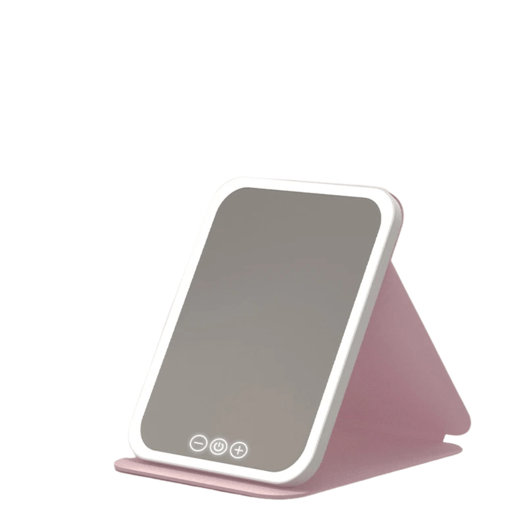 PureMirror Pro - faltbarer Premium LED Make - up - Spiegel mit Standfuß – kristallklares Spiegelbild, platzsparend & reisefreundlich – ideal für präzises Make - up & tägliche Beauty - Routine unterwegs - épure paris
