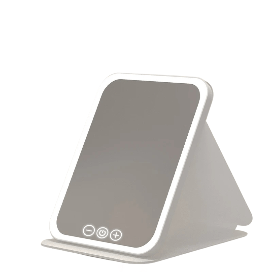 PureMirror Pro - faltbarer Premium LED Make - up - Spiegel mit Standfuß – kristallklares Spiegelbild, platzsparend & reisefreundlich – ideal für präzises Make - up & tägliche Beauty - Routine unterwegs - épure paris