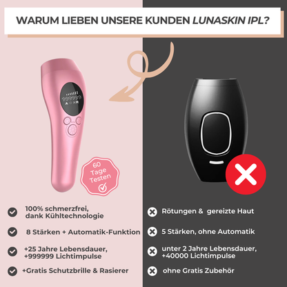 LunaSkin - IPL Haarentfernungsgerät mit Kühlfunktion – Dauerhafte & schmerzfreie Haarentfernung für sensible Haut & alle Körperzonen - kein Rasieren mehr