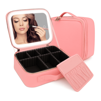 GlowCase Deluxe - Schminktasche mit LED - Spiegel - Dimmbares Licht, wasserdichte Fächereinteilung - ideal für Reisen & Zuhause - épure paris