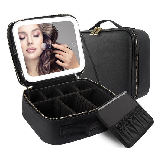 GlowCase Deluxe - Schminktasche mit LED - Spiegel - Dimmbares Licht, wasserdichte Fächereinteilung - ideal für Reisen & Zuhause - épure paris