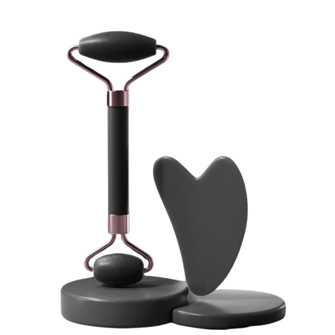 GlowLift Duo - Gua Sha & Massageroller Set - reduziert Augenringe, straffe Haut, definierte Konturen, frisches & strahlendes Hautbild - Lifting - Effekt & Anti - Falten Pflege - épure paris