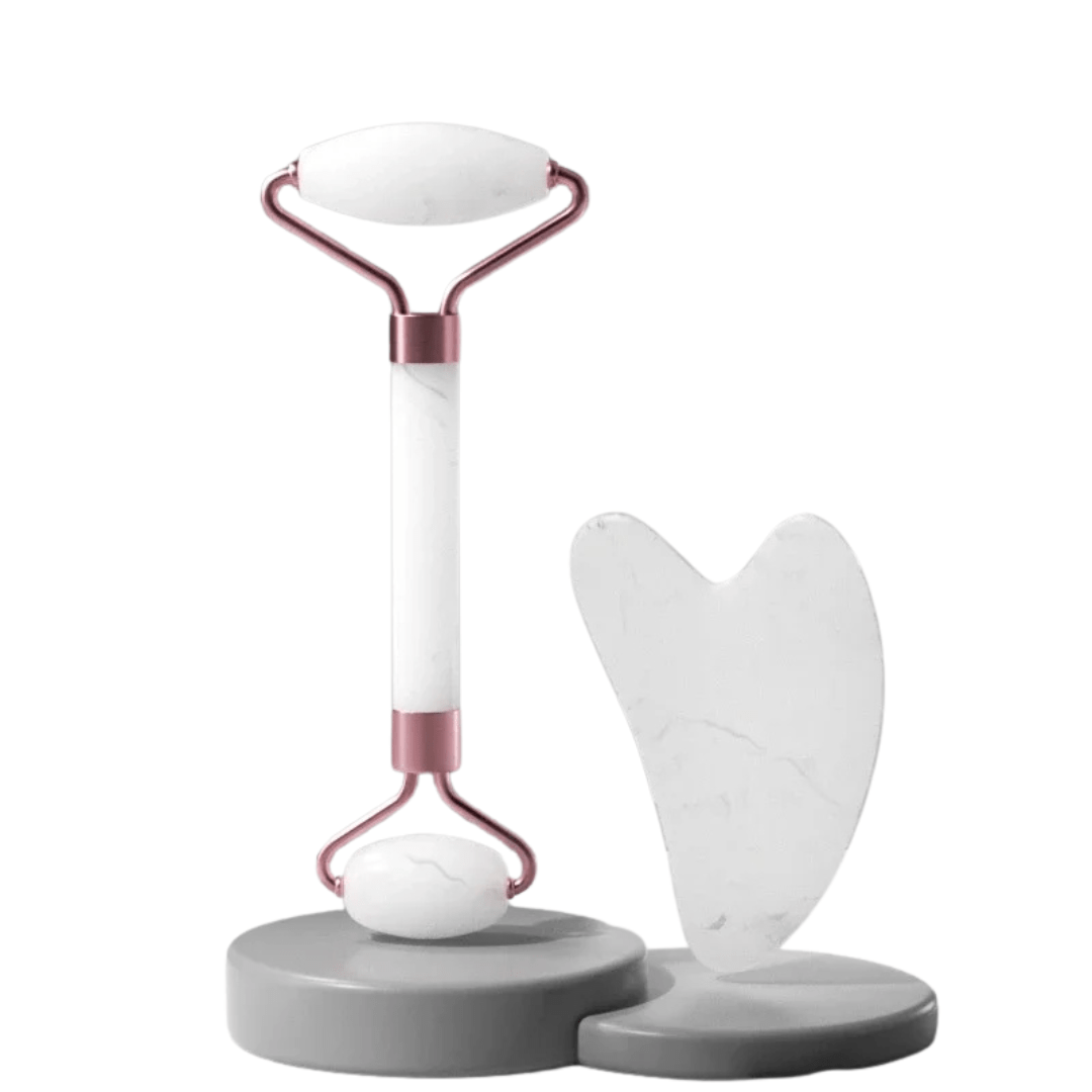 GlowLift Duo - Gua Sha & Massageroller Set - reduziert Augenringe, straffe Haut, definierte Konturen, frisches & strahlendes Hautbild - Lifting - Effekt & Anti - Falten Pflege - épure paris