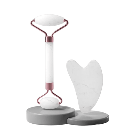 GlowLift Duo - Gua Sha & Massageroller Set - reduziert Augenringe, straffe Haut, definierte Konturen, frisches & strahlendes Hautbild - Lifting - Effekt & Anti - Falten Pflege - épure paris