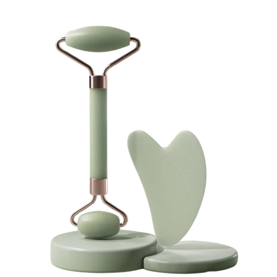 GlowLift Duo - Gua Sha & Massageroller Set - reduziert Augenringe, straffe Haut, definierte Konturen, frisches & strahlendes Hautbild - Lifting - Effekt & Anti - Falten Pflege - épure paris