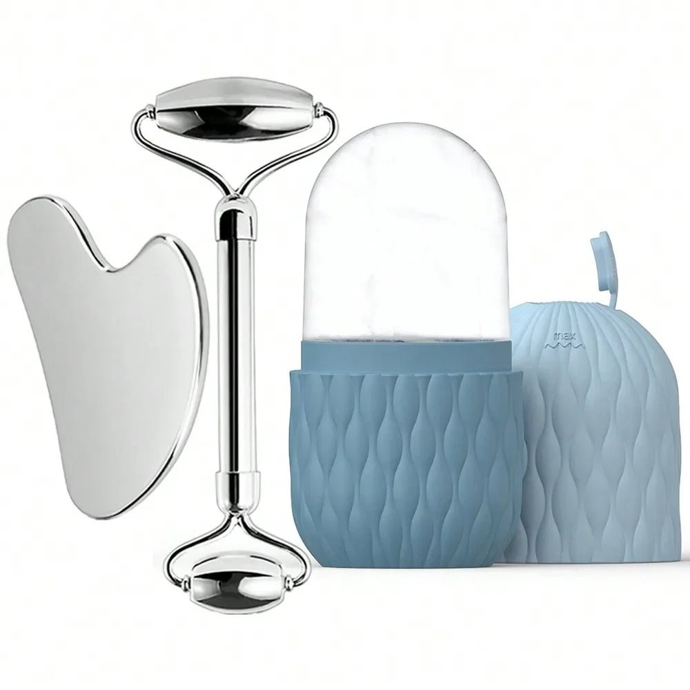 PureGlow Set - Gua Sha & Gesichtsroller - fördert Hautstraffung, verbessert den Teint & reduziert Augenringe - straffe Konturen, Lymphdrainage & Anti - Aging - épure paris
