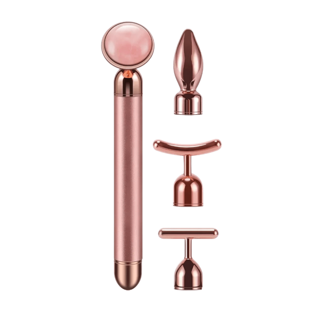 VitaLift - Luxuriöser 4 - in - 1 Beauty - Roller aus Rosenquarz und Jade mit Liftingaufsätzen – glättet Falten, strafft Gesichtszüge & verleiht frischen, natürlichen Teint - épure paris