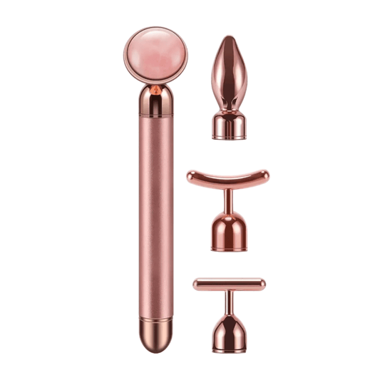 VitaLift - Luxuriöser 4 - in - 1 Beauty - Roller aus Rosenquarz und Jade mit Liftingaufsätzen – glättet Falten, strafft Gesichtszüge & verleiht frischen, natürlichen Teint - épure paris